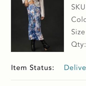 Anthropologie the tilda midi slip skirt 
Blue pattern